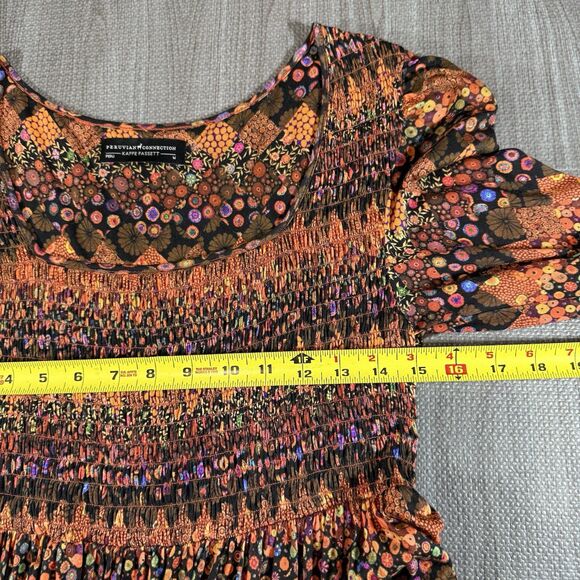 Peruvian Connection Kaffe Fassett Multi Color Babydoll Dress With Pockets M - Picture 6 of 8